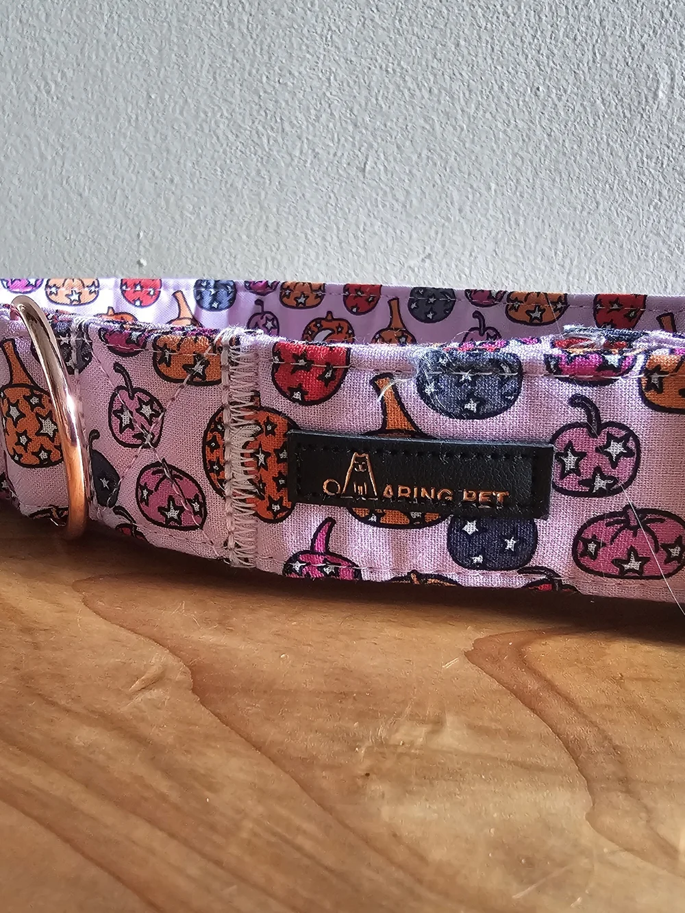 Lavender Pumpkin Print Dog Collar with Rose Gold Hardware